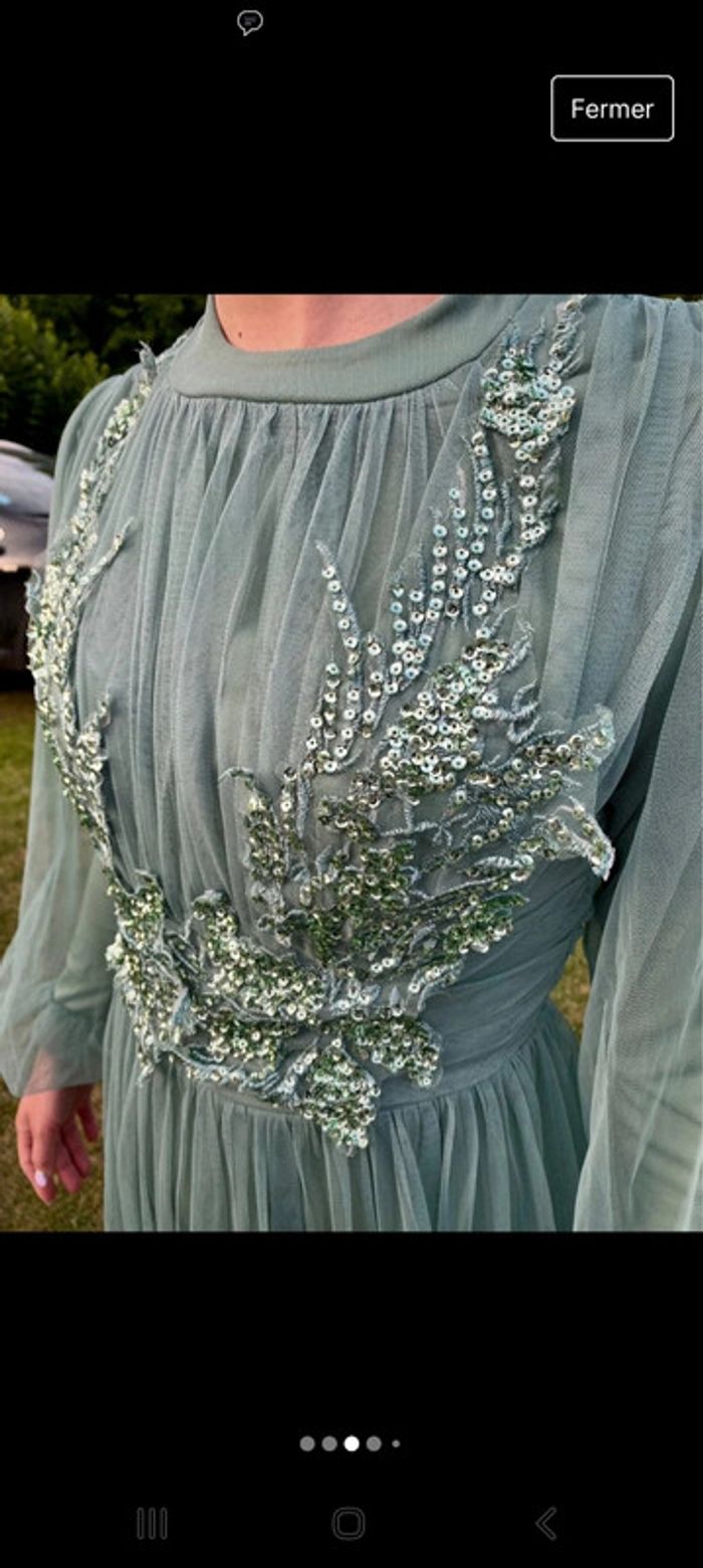 Robe cérémonie mariage vert clair strass T38 - photo numéro 3