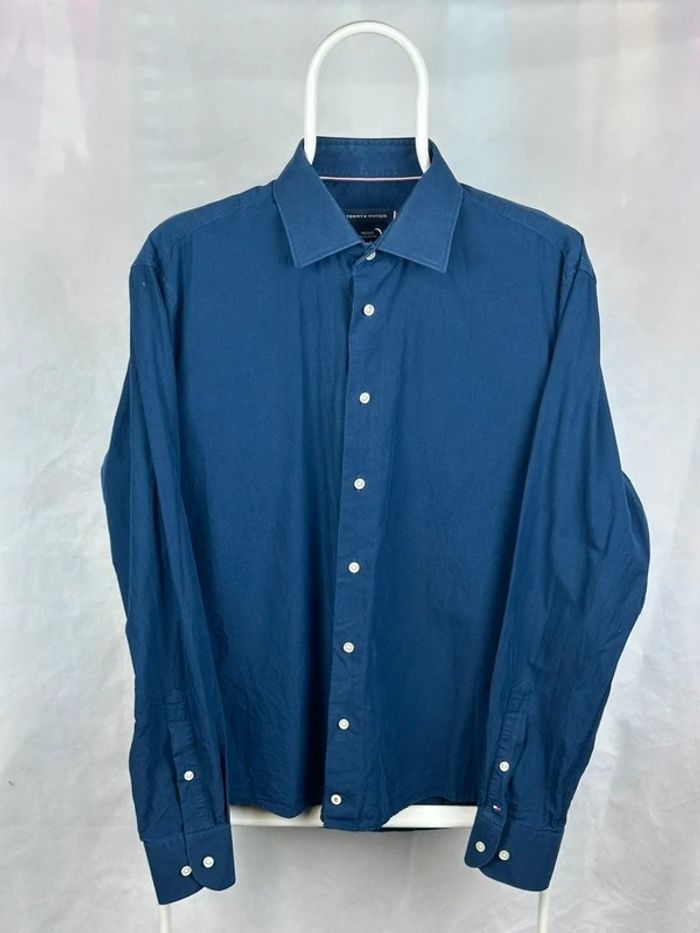 Chemise Tommy Hilfiger Blue Navy Logo Bordee Thcool 39 - photo numéro 4