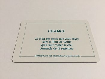 Carte chance 15 sesterces pièce jeu de société Monopoly le tour de Gaule d'Astérix Hasbro #A53