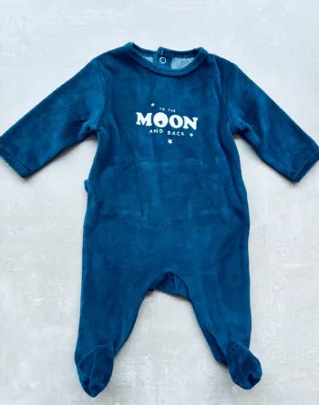 Pyjama velours bébé Kiabi bleu marine 1 mois