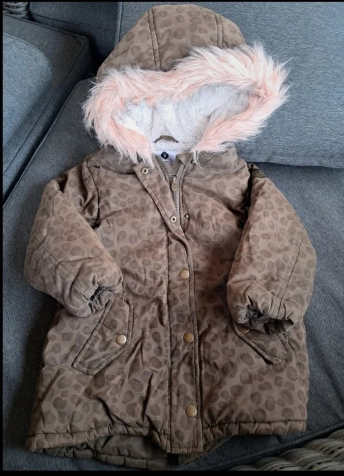 Parka manteau chaud kaki léopard 4ans fille