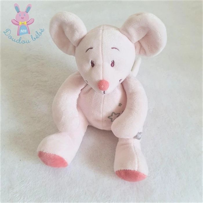 Doudou Souris Mia rose étoiles nœud 20 cm Noukie's