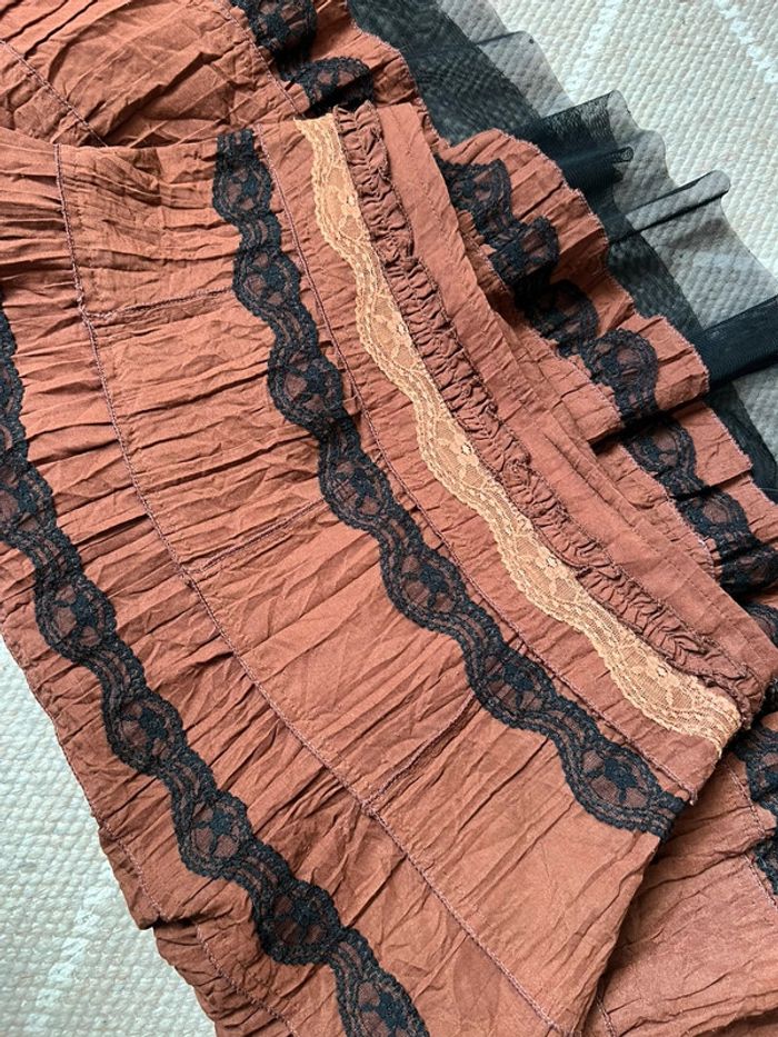 Jupe midi marron dentelle Witchy Fairygrunge vintage made in France 🇫🇷 90s - Taille S - photo numéro 6