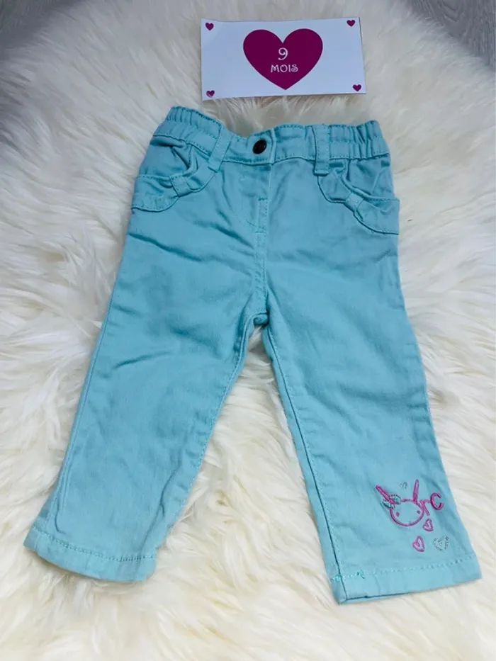 9 mois - pantalon bleu ciel - photo numéro 2