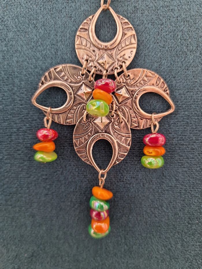 Collier Vintage Ethnique Boheme Argenté Perles Multicolore - photo numéro 5