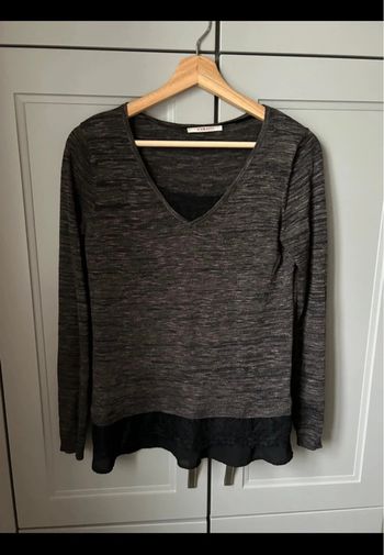 Pull fin marron dentelle chic camaïeu