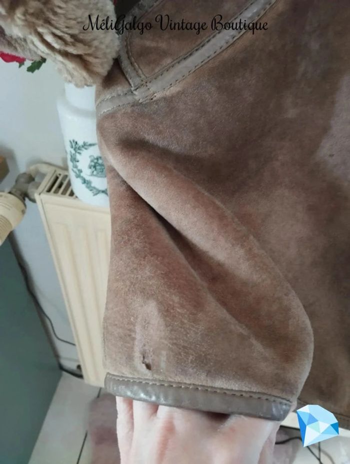 🌹 Manteau Cuir/Daim Velours Beige Clair Doublé Sherpa Vintage T40/42🌹 - photo numéro 19