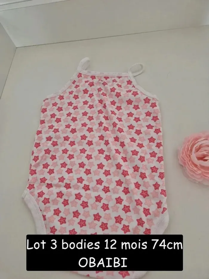 Collection 2025 🌸 3 bodies bretelles été Obaibi , Parfait état 🌸 12 mois 74 cm - photo numéro 9