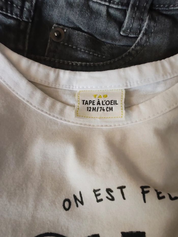 Ensemble garçon 12 mois t-shirt blanc et jean gris Grain de ble - photo numéro 5