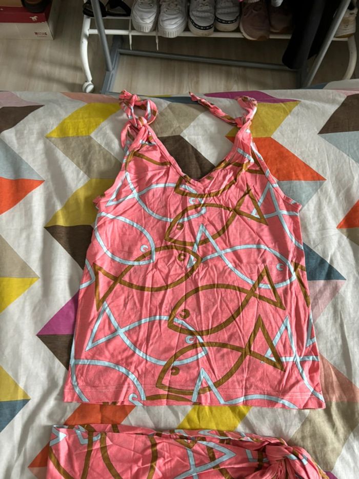 Ensemble débardeur + jupe longue vintage rose motifs poissons - photo numéro 4