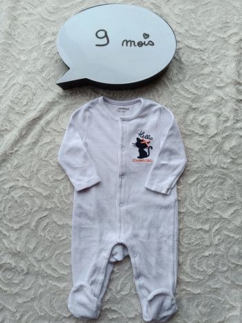 Pyjama grenouillère velours Fille 9 mois Hello Sweet cat chat Orchestra