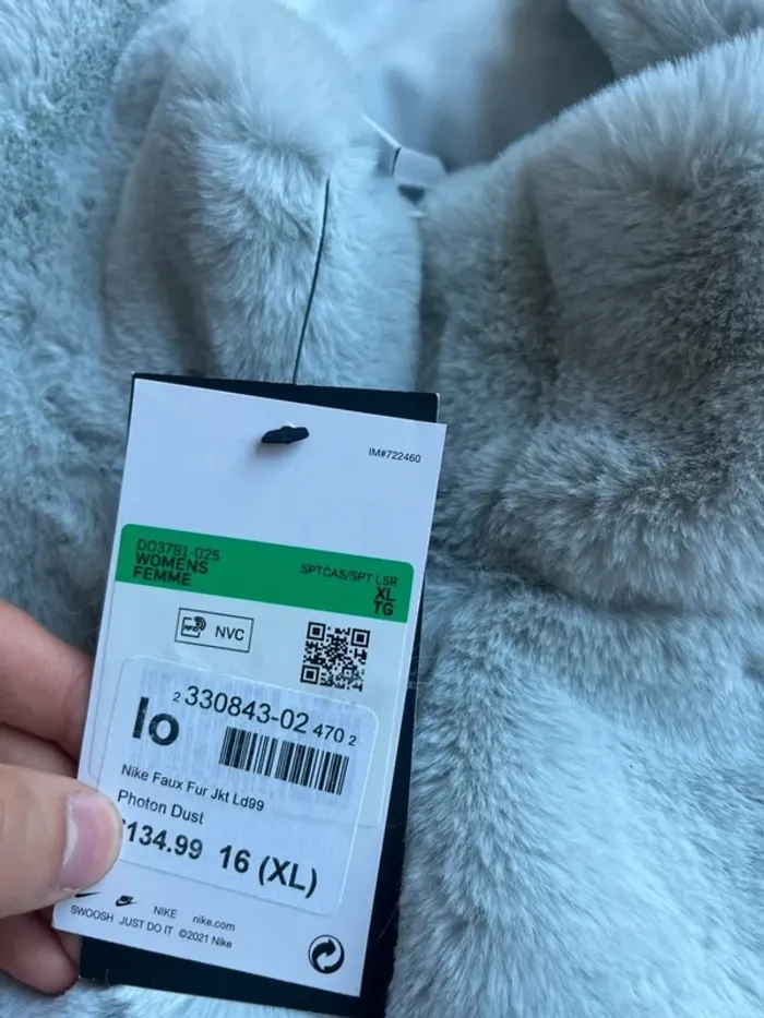 Manteau Nike Fausse Fourrure Bleu Blanc XL W - photo numéro 3