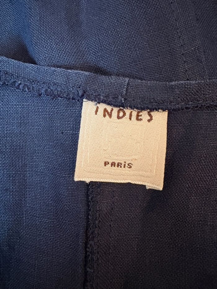 Haut sans manches en lin indies couleur bleu marine Taille 40 - photo numéro 3