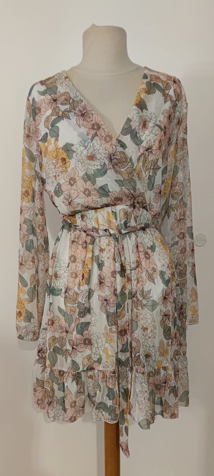 Robe courte à manches longues pour femme, marque Made in Italy taille 38 multicolore fleurie