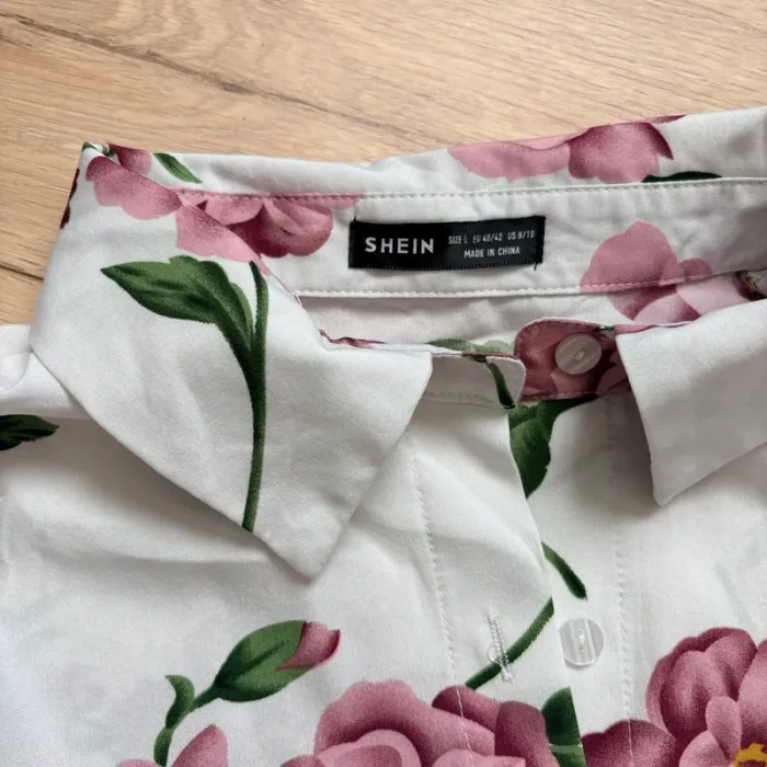 Ensemble femme taille L neuf chemise fleurie et pantalon rose - photo numéro 3