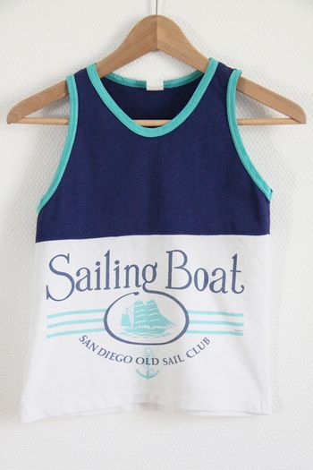 Vintage petit débardeur cropped tons bleus motif nautique "Sailing Boat - San Diego Old Sail Club"