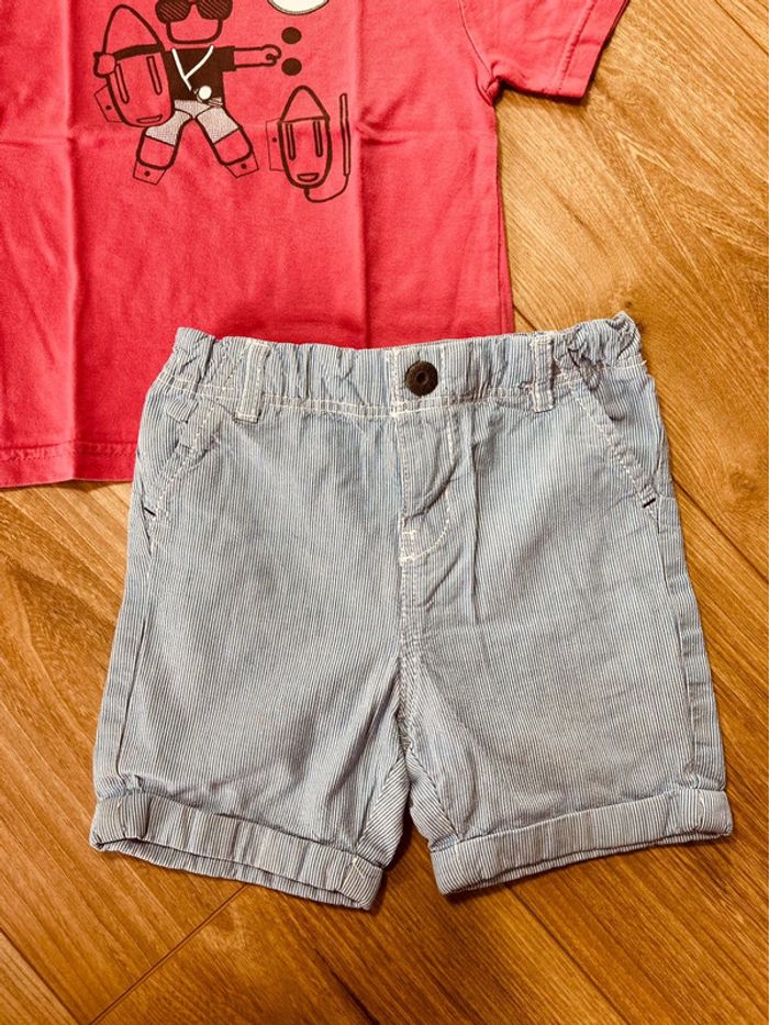 Taille 2 ans ensemble 2p été garçon Okaidi Obaibi rose bleu clair * sauveteur * 💙 - photo numéro 3