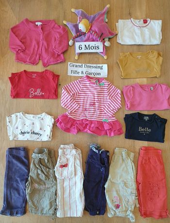 Lot vêtements bébé fille 6 mois kiabi orchestra obaïbi 3 pommes et grain de malice