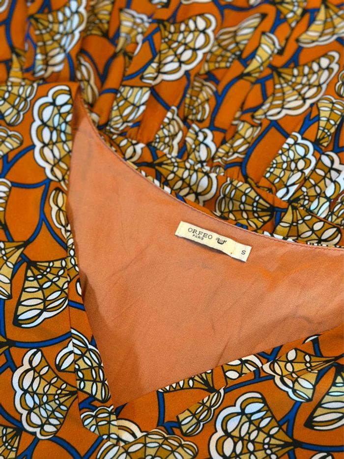 Robe fluide imprimé graphique orange Orféo – Taille S - photo numéro 6