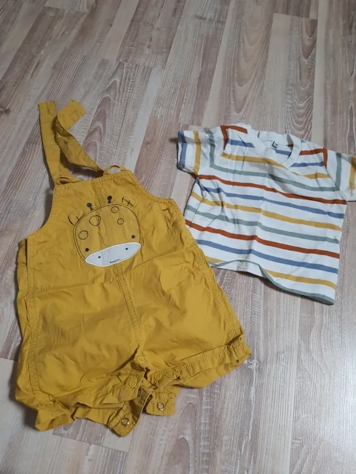 Ensemble salopette short jaune girafe 6 mois