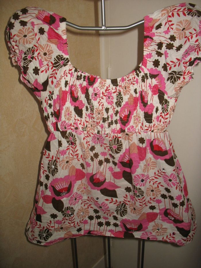 BLOUSE MC BLANC A FLEURS "MIM" - TAILLE 38 / 40 - n°01 - photo numéro 5