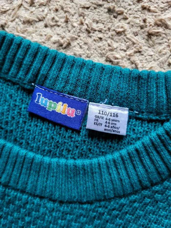 Pull enfant neuf jolie maille 100% coton verte - photo numéro 5