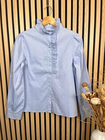 Chemise bleue col mao 100% coton