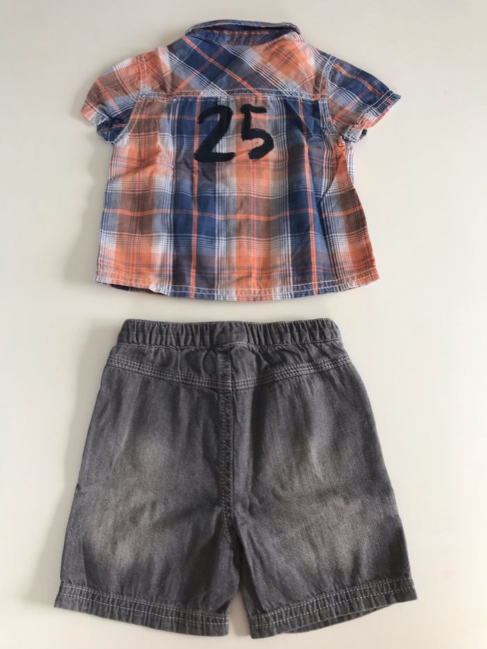 Ensemble bébé chemise + short denim 9M - photo numéro 2