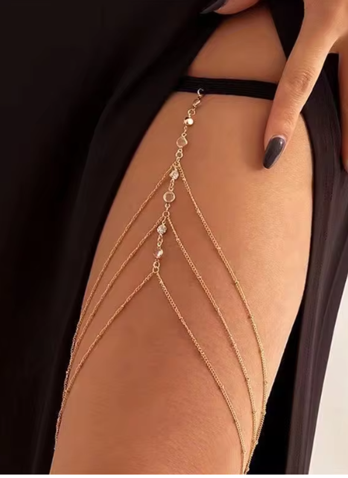 Bijou de cuisse ultra sexy **NEUF**or chainette strass bracelet de jambe charme