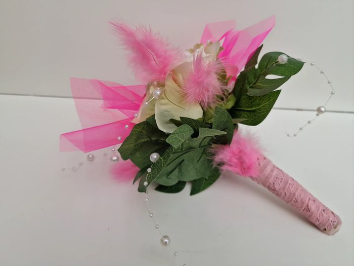 Bouquet De Mariée Roses Tulle Perles Plumes Dentelle - photo numéro 6
