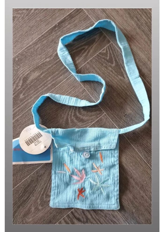 Sac bandoulière/pochette tissus bleu turquoise 12x15cm