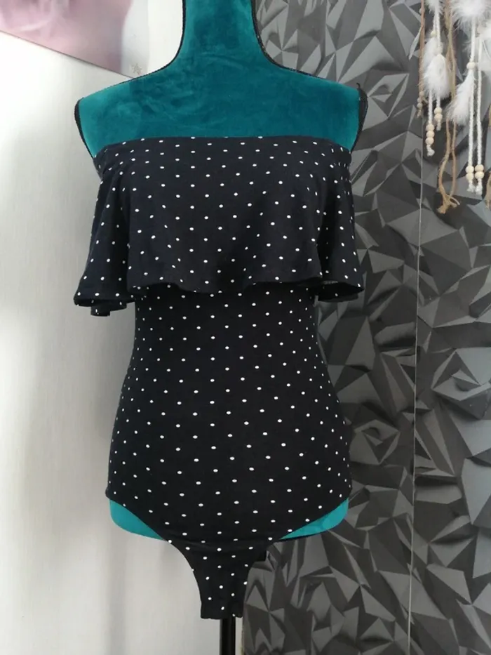 Body noir à pois blanc avec épaules modulables et pressions / jennyfer / (M) - photo numéro 3