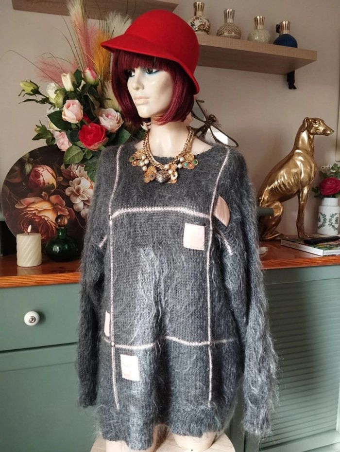 🌹Pull Gris & Crème Mohair & Laine Collection Vintage Lucy Lockett T44/48🌹 - photo numéro 19