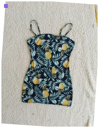 Robe tropicale bleu marine imprimé ananas – été, vacances, y2k