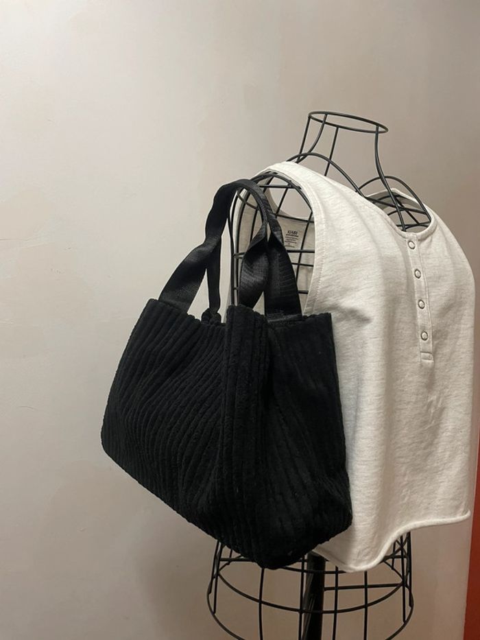 Sac Fourre-Tout Chic en Velours Côtelé Noir pour Femme - photo numéro 17