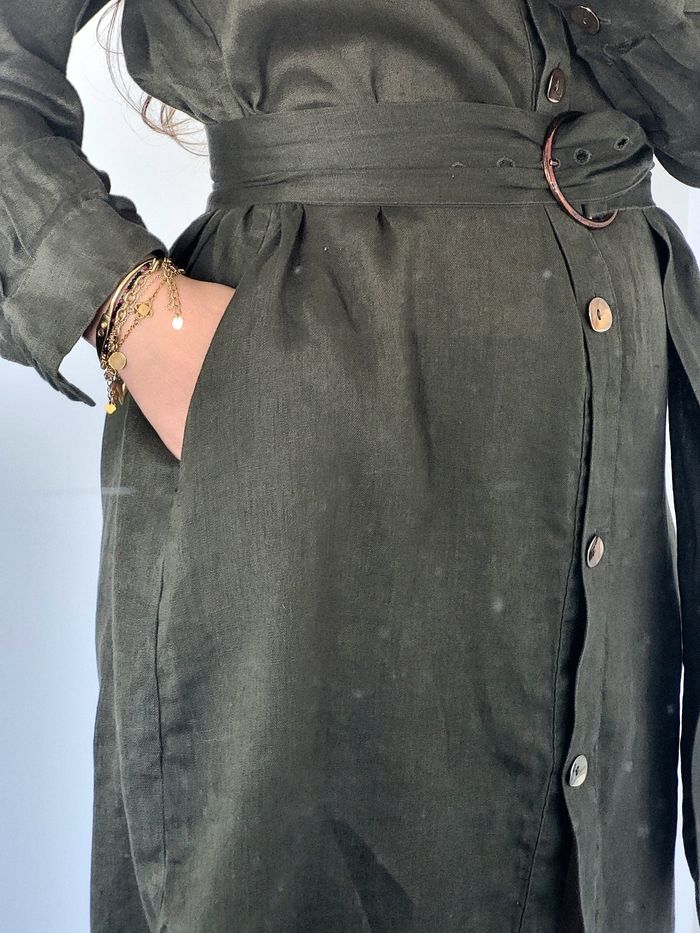 Robe longue en lin kaki - photo numéro 2