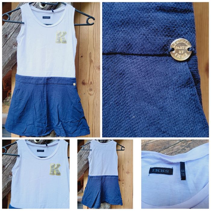 Très belle robe 👗 IKKS simple, blanche et bleue, 6 ans