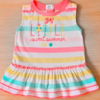 Robe bébé fille 6-9M – rayures pastel & nœud papillon "Sweet Summer"