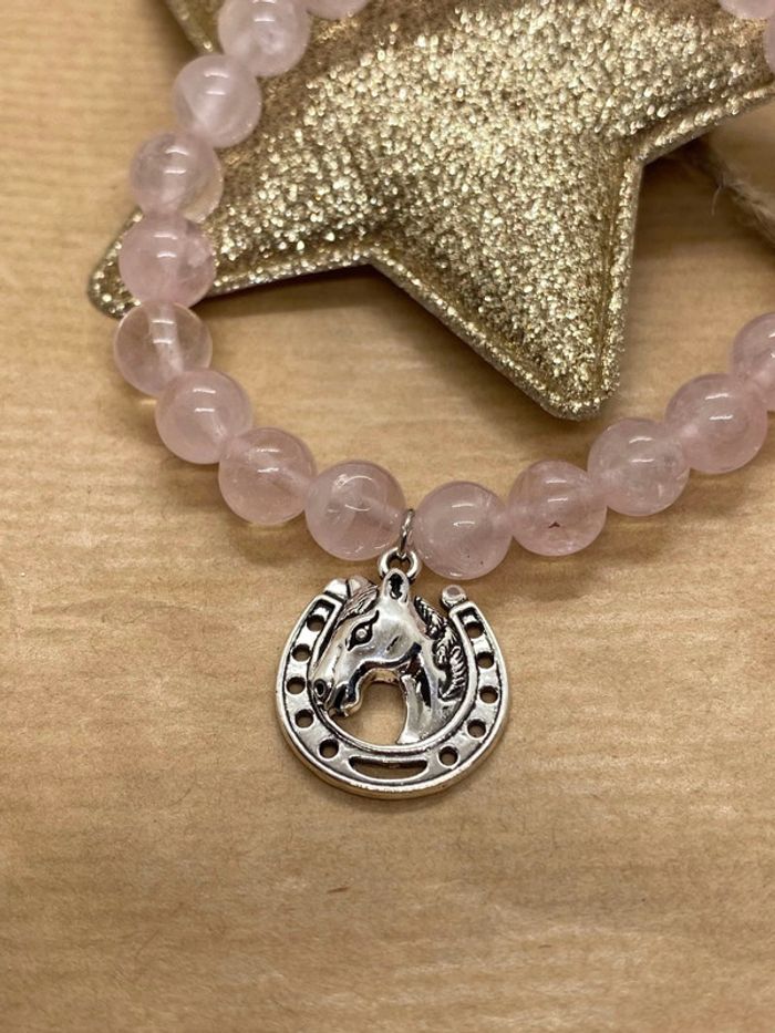 Bracelet quartz rose et fer a cheval , 19 cm , lithothérapie - photo numéro 2