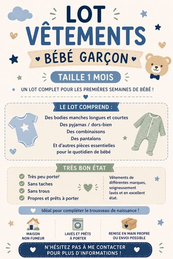 Lot vêtement garçon 1 mois