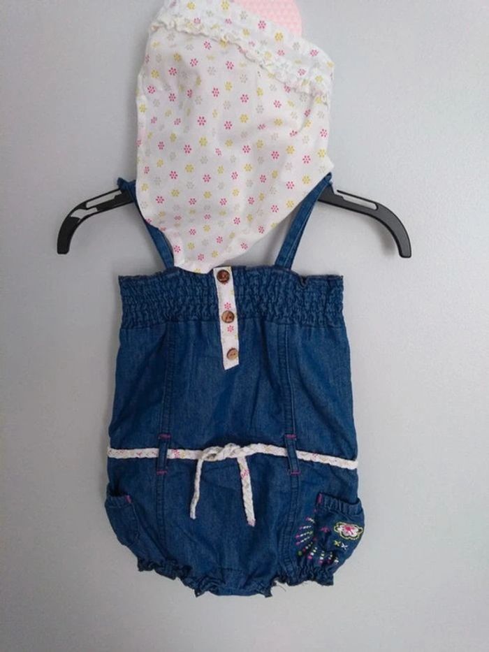 Combinaison courte denim avec bandana cheveu 12 mois Gémo