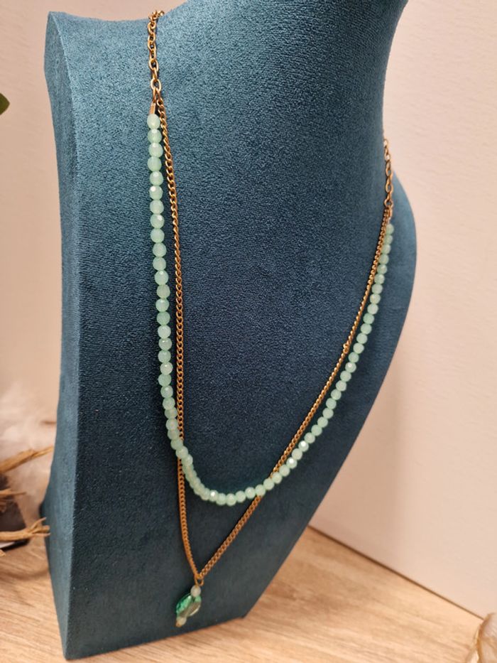 Collier Sautoir Doré Vert - photo numéro 5