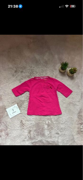 Pull bébé rose fuchsia 1 mois – ouverture dos, confortable (petit défaut) 💖