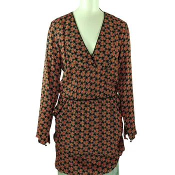 Robe cache-cœur imprimée La Petite Française noir orange bleu – Taille 40, 100 % viscose A950