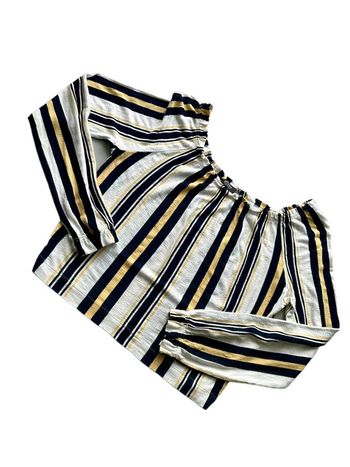 Blouse lignée blanc, noir et jaune épaules découvertes Bershka taille S très bon état