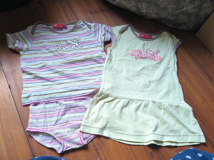 Robe + ensemble t-shirt bloomer culotte rayures ou pyjama puma 2 ans