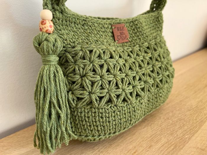 sac bohème au crochet, sac bandoulière, sac à main en coton vert - photo numéro 4