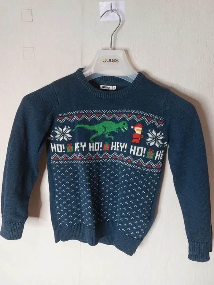 Pull épais bleu imprimé dinausore "Gemo"