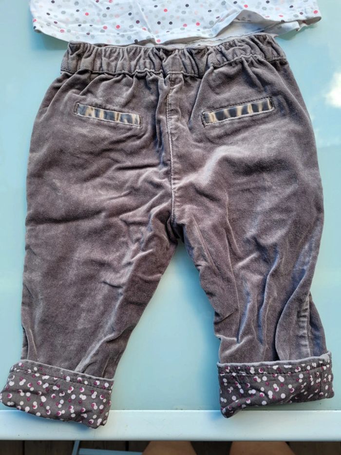 Ensemble Obaïbi, pantalon velours peau de pêche gris/violet, et haut manches longues, 18 mois - photo numéro 8