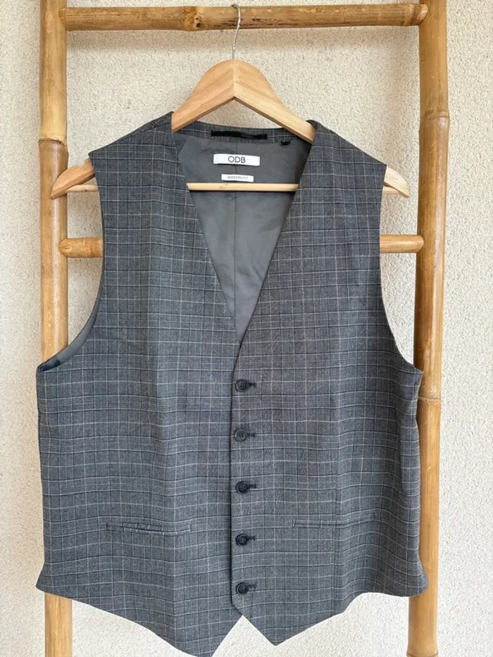Gilet de costume gris foncé à carreaux taille 50/52 ODB